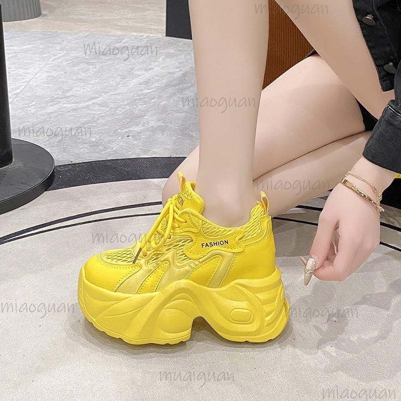 Wedge Espadrille Women - 女性のメッシュ通気性チャンキープラットフォームスニーカー女性のための夏カジュアルダッドシューズレースアップウェッジКедыサイズ 34-39 女性スニーカー