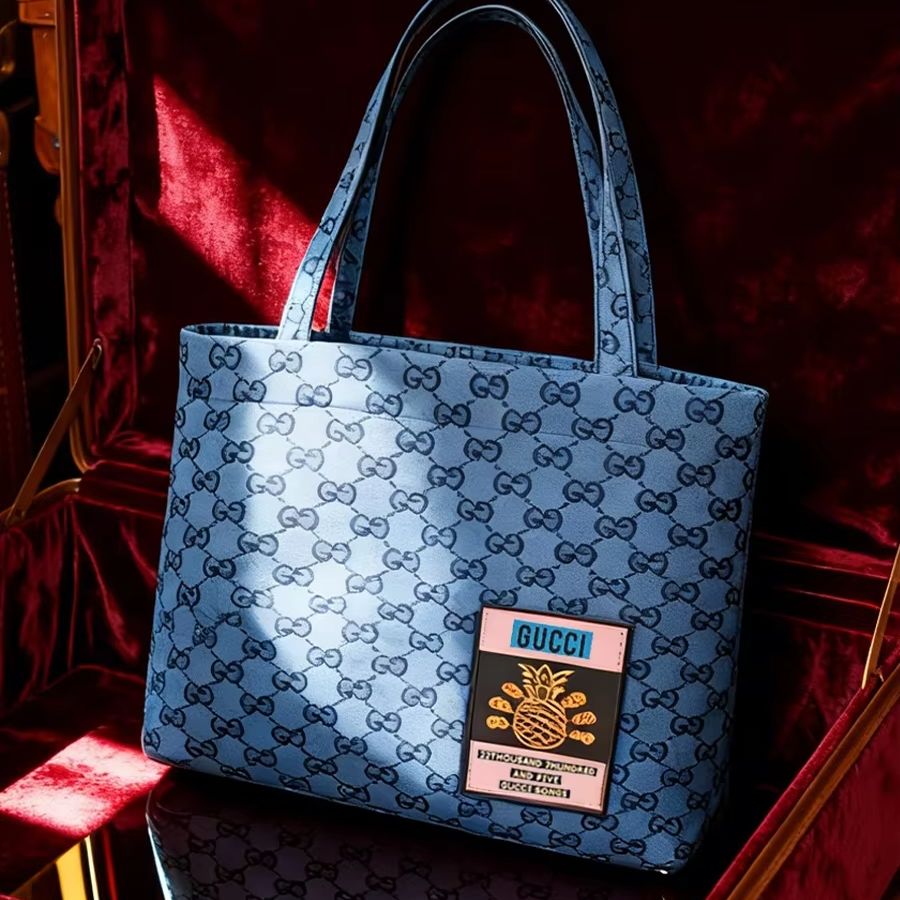Tote Bag Beach - GUCCIバッグ レディース キャンバストートバッグ ライトグレーまたはデニムブルー ファッションに敏感な若者向け ビーチスタイル