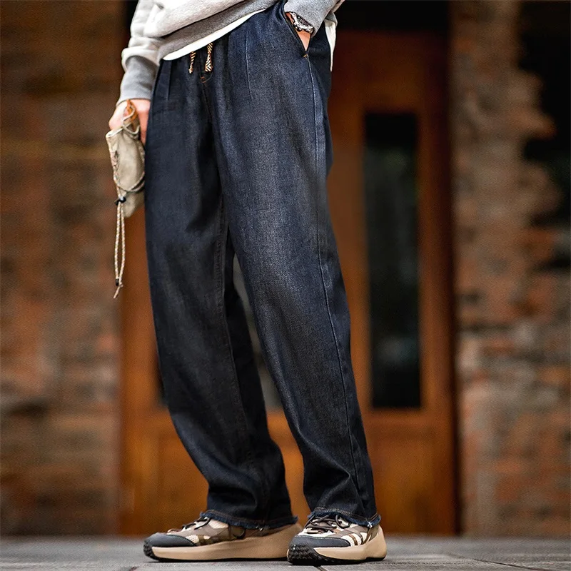 Levis Jeans 501 - Maden メンズ秋用カジュアルジーンズ水洗いダブルプリーツゆったりストレートデニムパンツ中腰ジッパー柔らかく耐摩耗性ジーンズ
