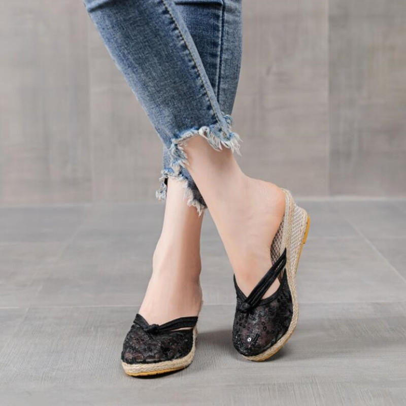女性用エアメッシュウェッジスリッパ,ファッショナブルなスパン - Wedge Espadrille Women のレビューと価格