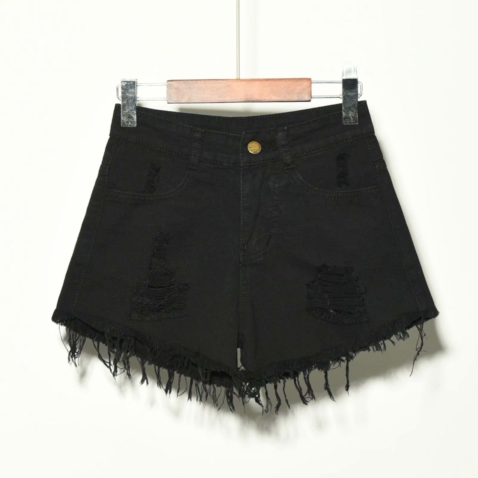 ハイウエストデニムショートパンツ女性夏大きいサイズファッショ - Shorts Denim Frayed のレビューと価格