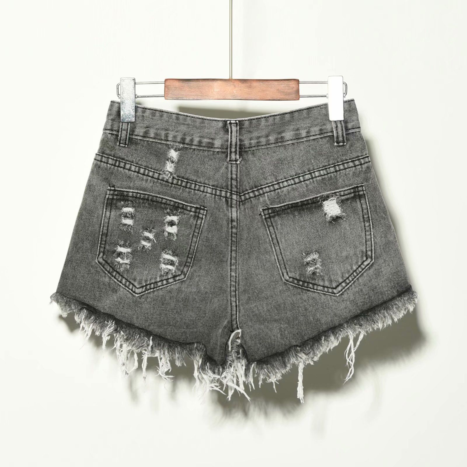 ハイウエストデニムショートパンツ女性夏大きいサイズファッショ - Shorts Denim Frayed のレビューと価格