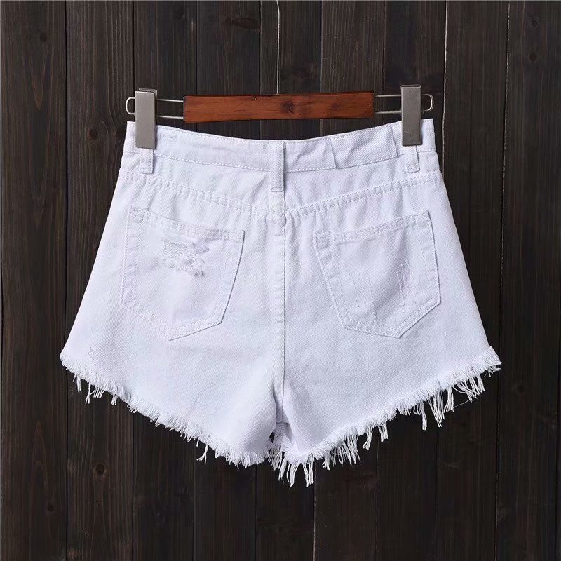 ハイウエストデニムショートパンツ女性夏大きいサイズファッショ - Shorts Denim Frayed のレビューと価格