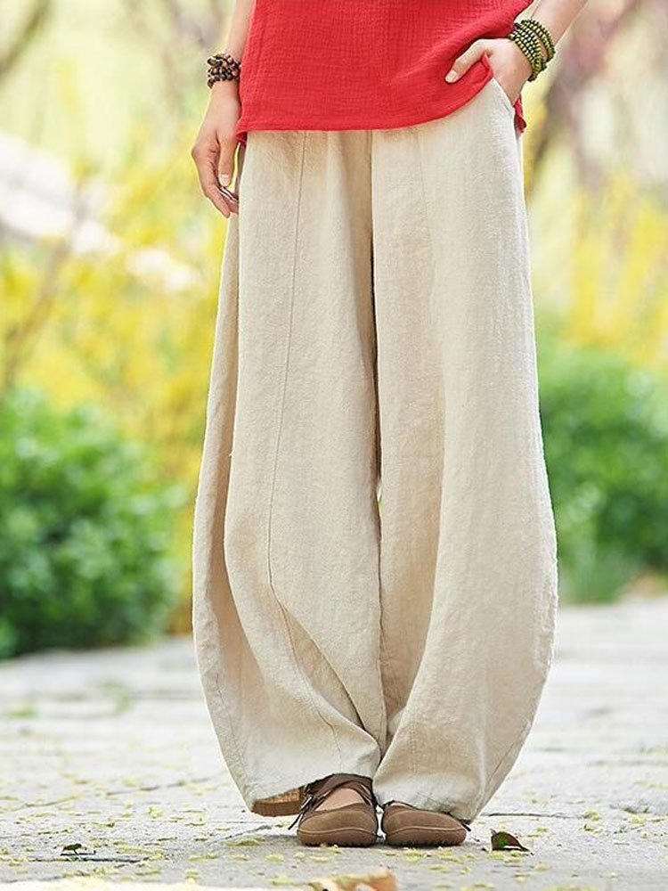 2024 コットンリネンブルマワイドレッグパンツ女性ヴィンテ - Linen Pant Wide のレビューと価格