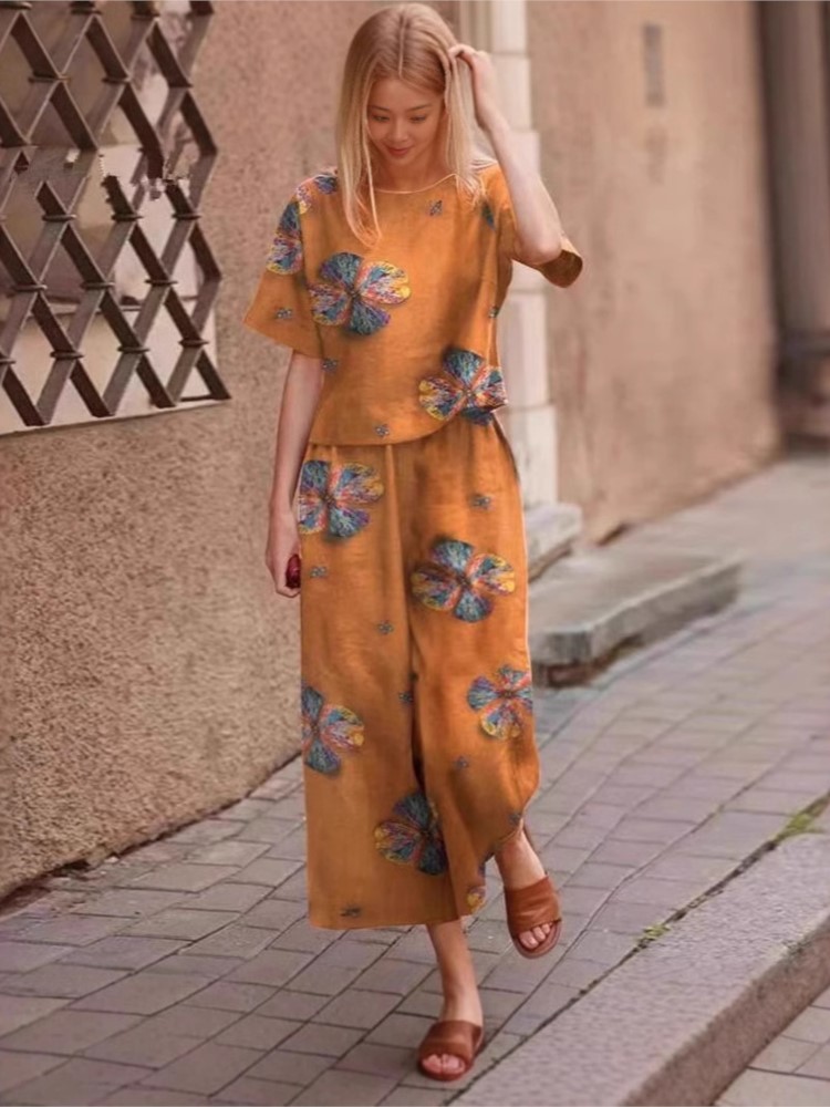 2025 春夏の新プラスサイズ 2 点セット女性リネンカジュ - Linen Pant Wide のレビューと価格
