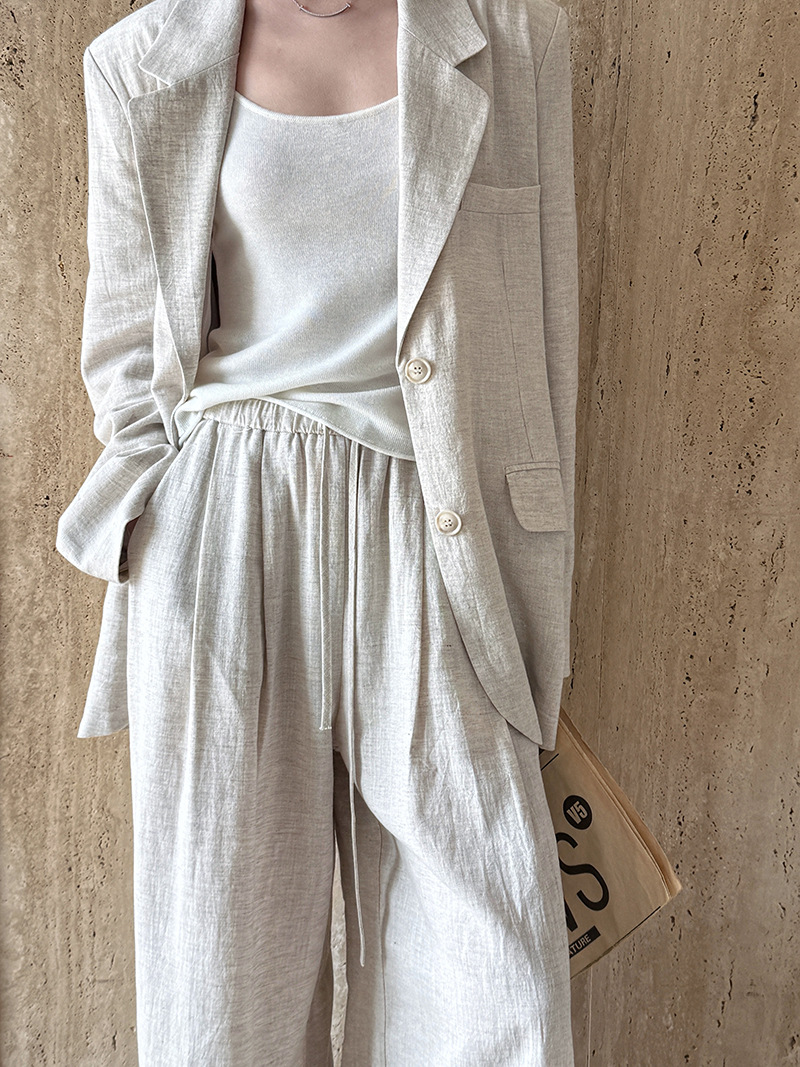 秋のハイエンドリネン素材ブレザージャケットセット レディース - Linen Pant Wide のレビューと価格