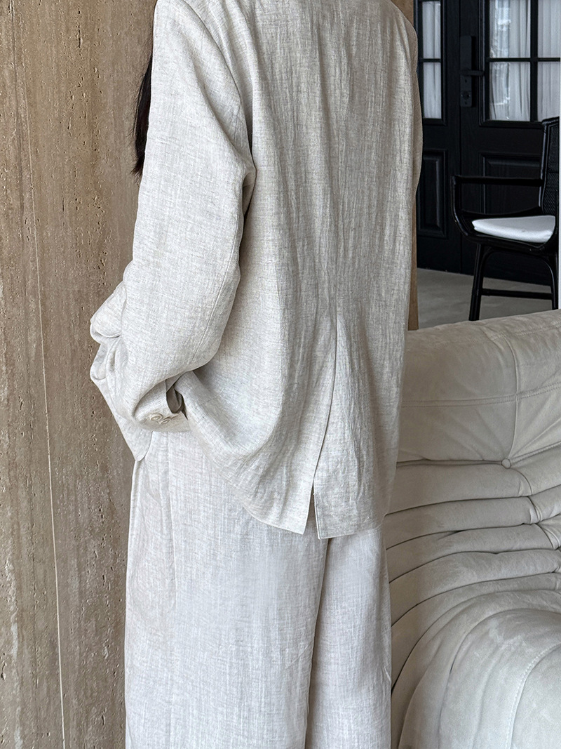 秋のハイエンドリネン素材ブレザージャケットセット レディース - Linen Pant Wide のレビューと価格