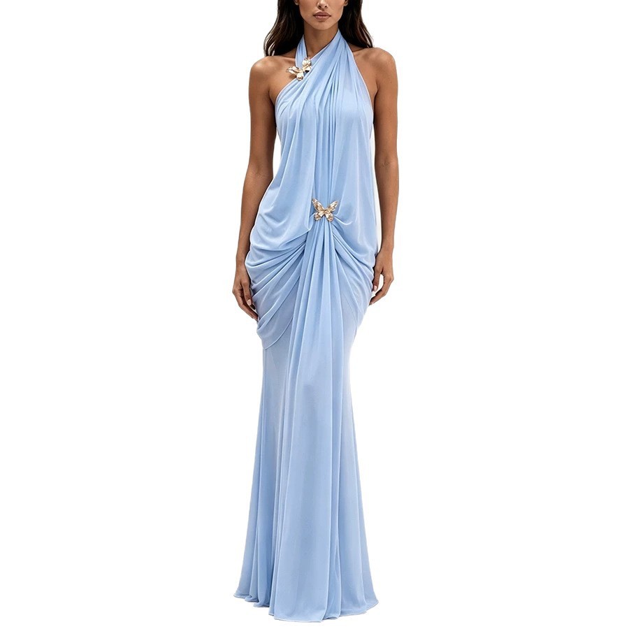 女性用エレガントオフショルダーホルターネックロングノースリー - Maxi Dress Halter のレビューと価格