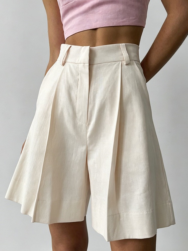 カジュアルなリネンワイドレッグショーツ、ゆったりフィット、ス - Linen Pant Wide のレビューと価格