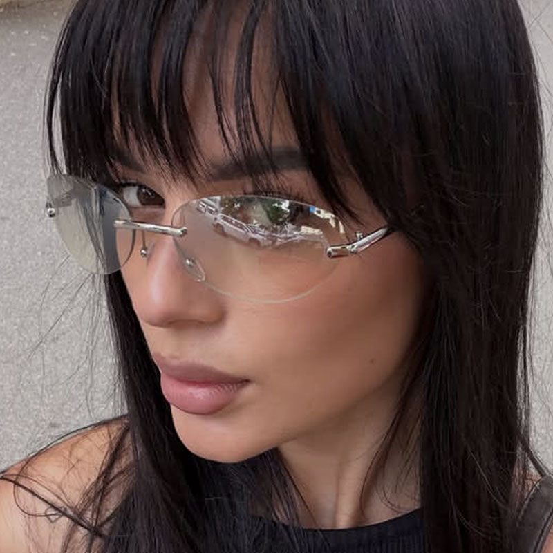リムレスオーバルサングラス男性女性ファッション UV400  - Sunglasses Cat Eye のレビューと価格