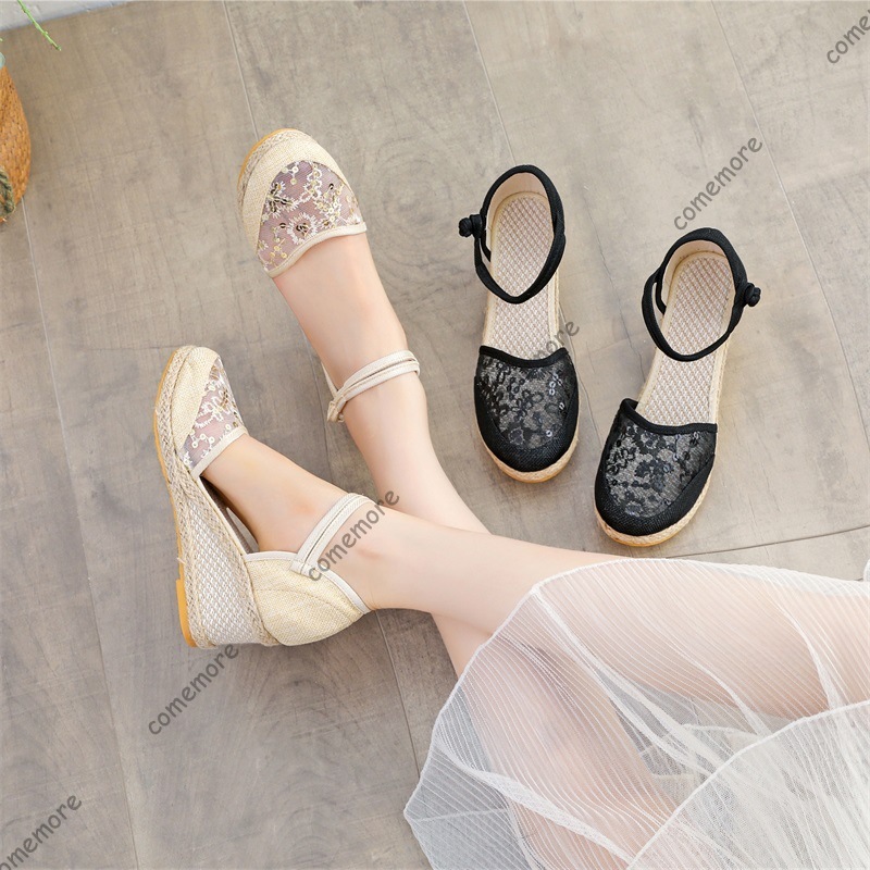 女性のレースメッシュエスパドリーユウェッジサンダルアンクルス - Wedge Espadrille Women のレビューと価格