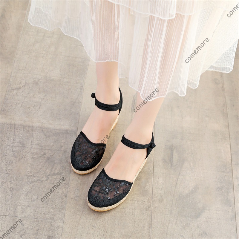 女性のレースメッシュエスパドリーユウェッジサンダルアンクルス - Wedge Espadrille Women のレビューと価格