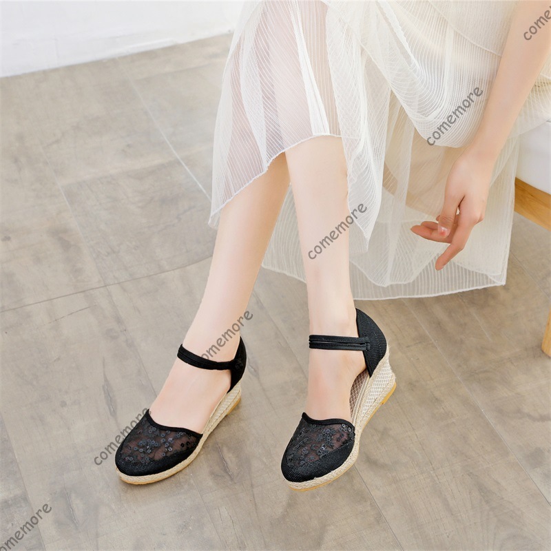 女性のレースメッシュエスパドリーユウェッジサンダルアンクルス - Wedge Espadrille Women のレビューと価格