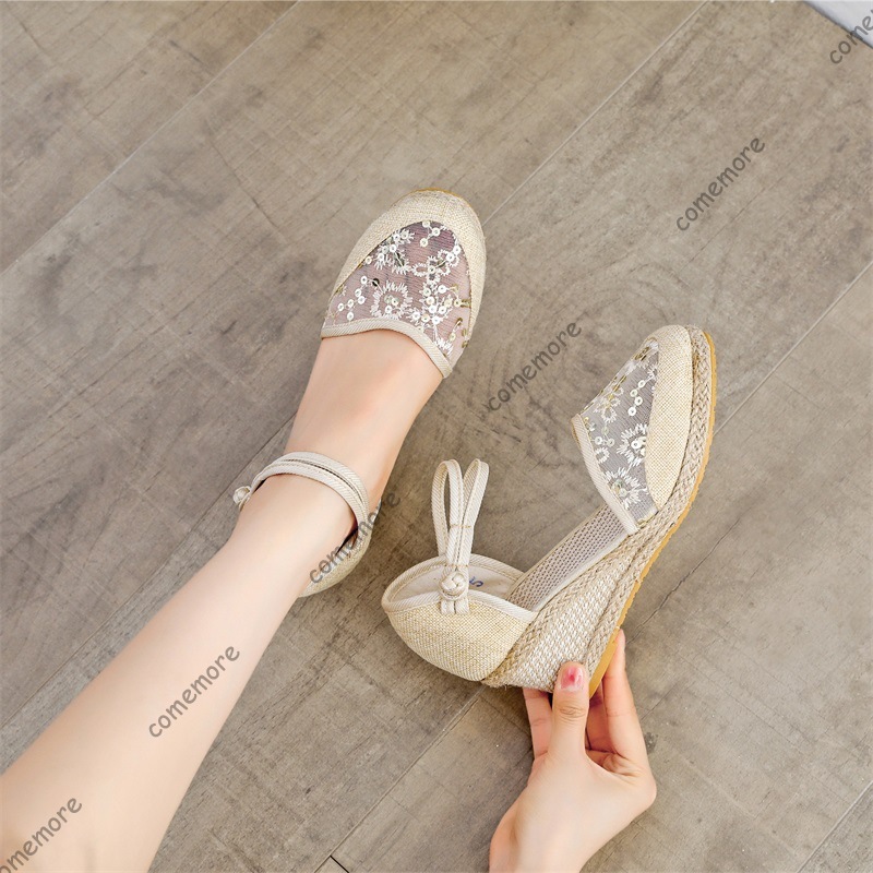 女性のレースメッシュエスパドリーユウェッジサンダルアンクルス - Wedge Espadrille Women のレビューと価格