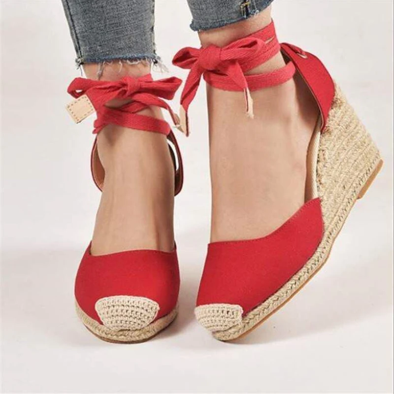 女性用スパドリーユアンクルストラップサンダル、女性用カジュア - Wedge Espadrille Women のレビューと価格