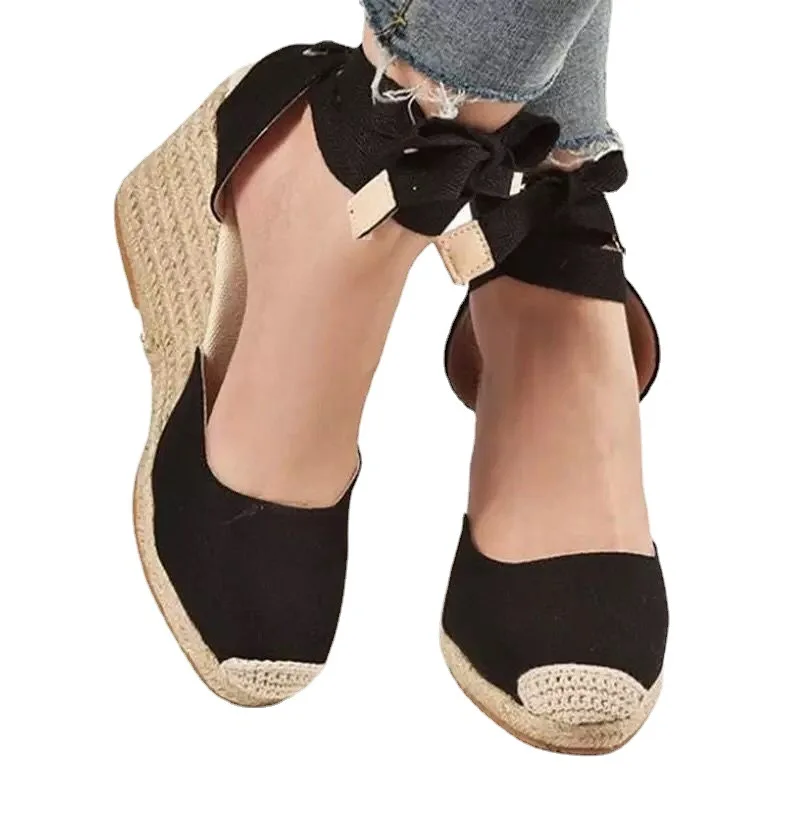 女性用スパドリーユアンクルストラップサンダル、女性用カジュア - Wedge Espadrille Women のレビューと価格