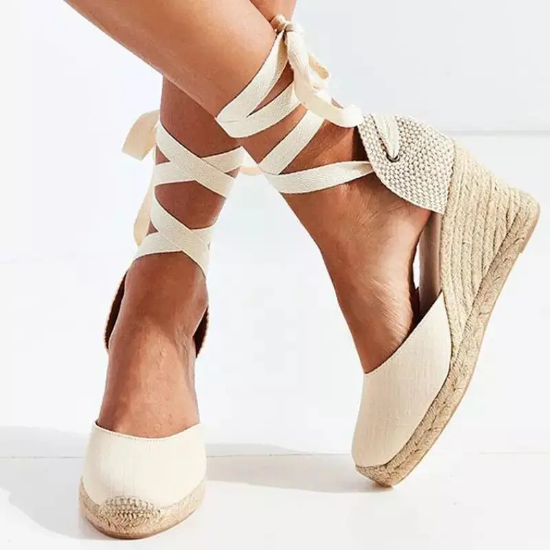 女性用スパドリーユアンクルストラップサンダル、女性用カジュア - Wedge Espadrille Women のレビューと価格
