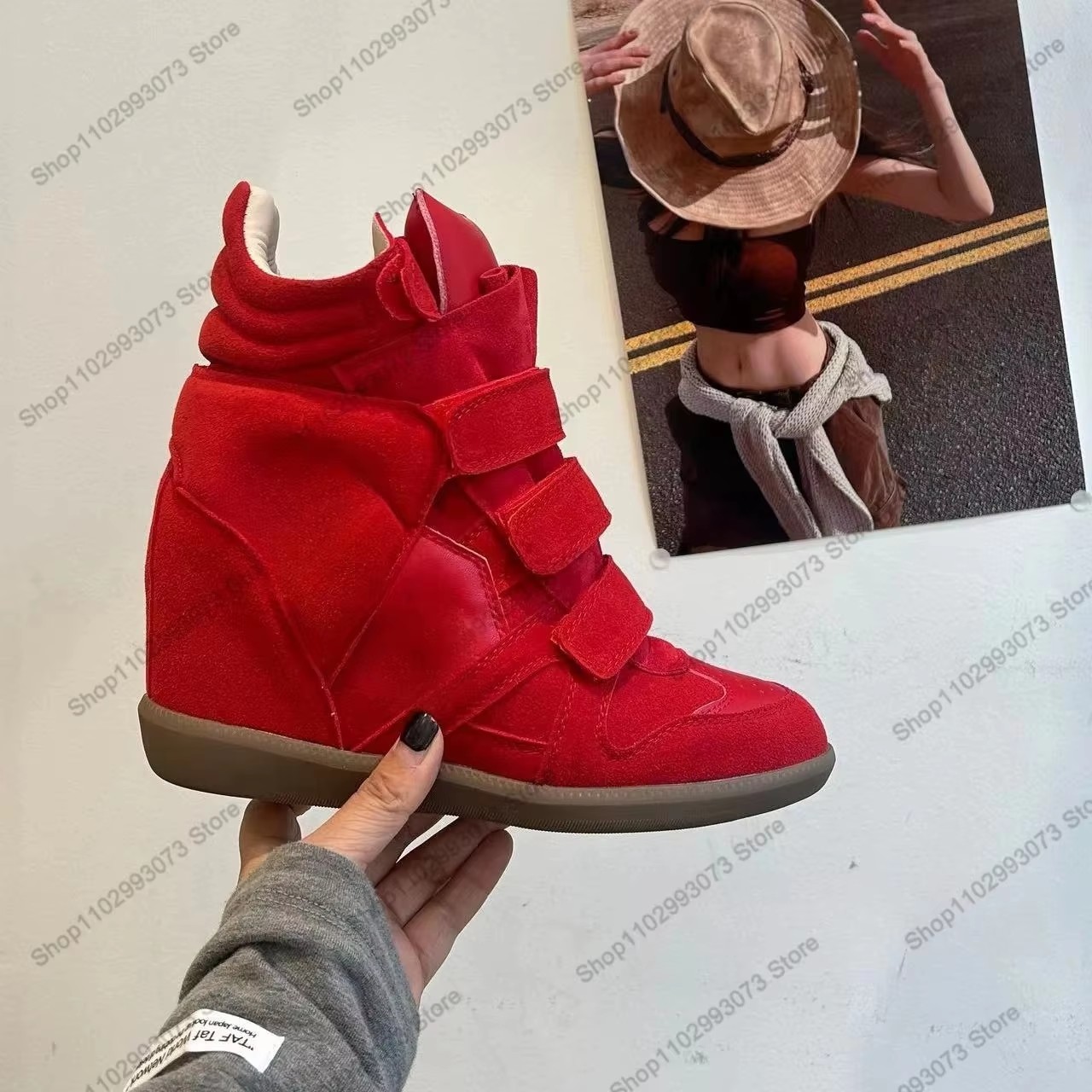 女性用隠しウェッジヒールハイカットスニーカー、スエードレザー - Wedge Espadrille Women のレビューと価格